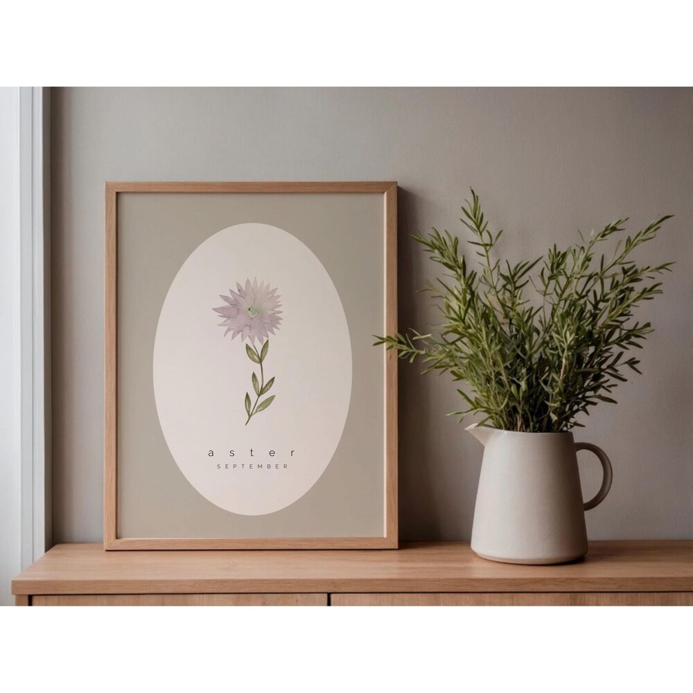 Purple Aster Flower September Baby Nursery Minimalist Botanical Baby Girl Art